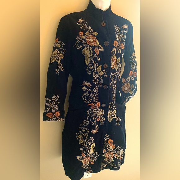 Johnny Was Navy Embroidered Corduroy Coat - Picture 3 of 12
